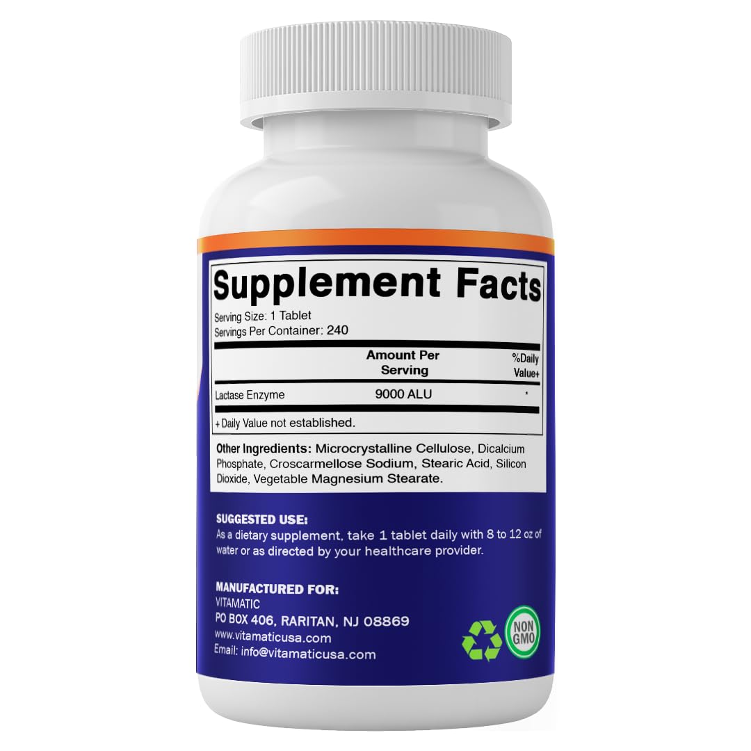 Vitamatic Lactase Enzyme 9000 packaging on display.