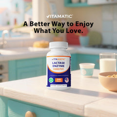 Vitamatic Lactase Enzyme 9000 supplement facts panel detail.