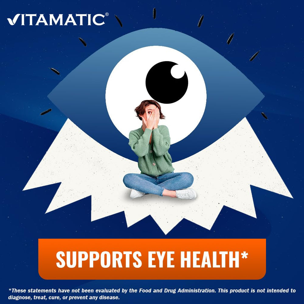 Vitamatic Lutein 40mg with Zeaxanthin 10mg label closeup with dosage information