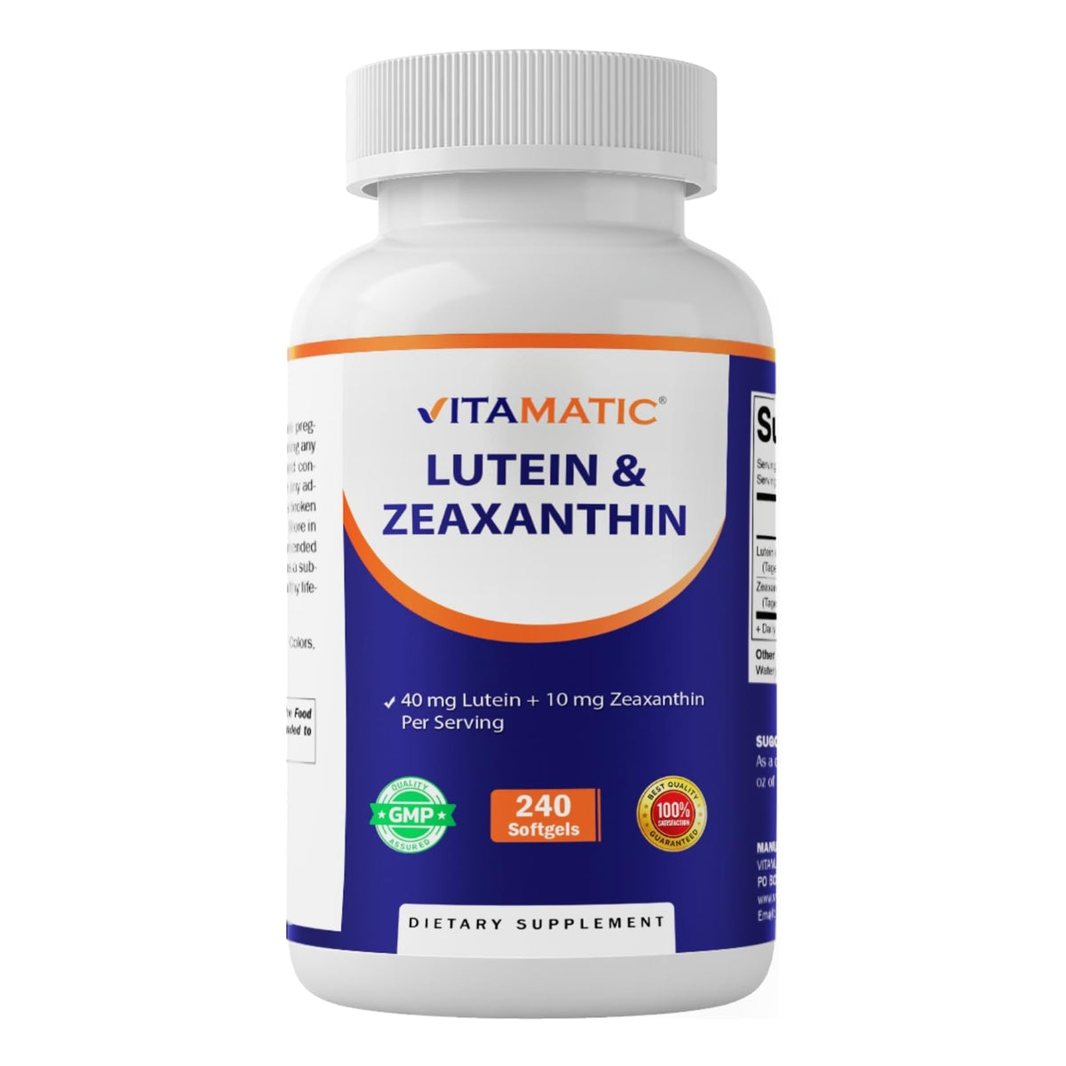 Vitamatic Lutein 40mg with Zeaxanthin 10mg softgels bottle for easy daily eye support