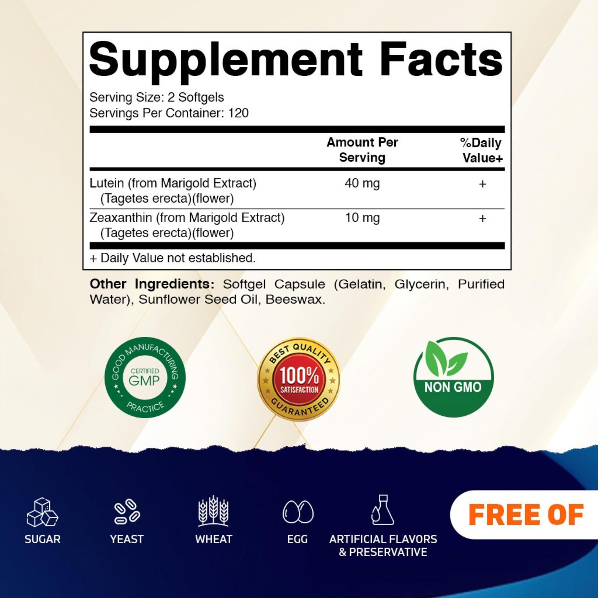 Vitamatic Lutein 40mg with Zeaxanthin 10mg softgels capsules on a table for daily use