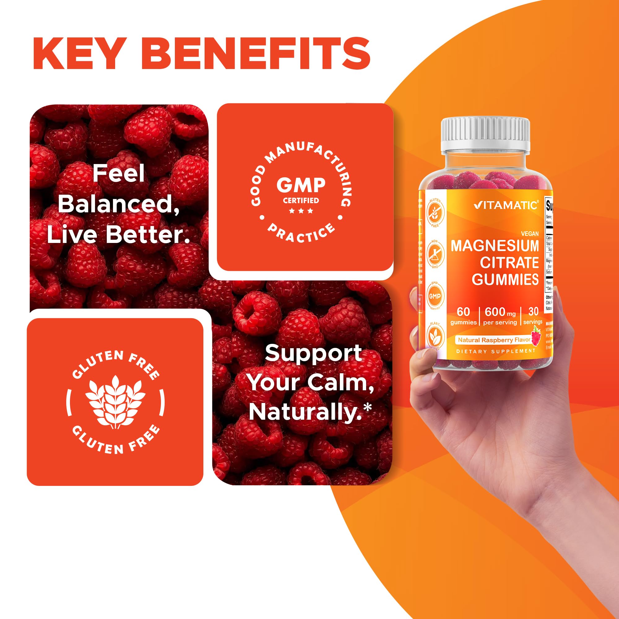 Vitamatic gummies free from starch, soy, yeast, wheat and egg.