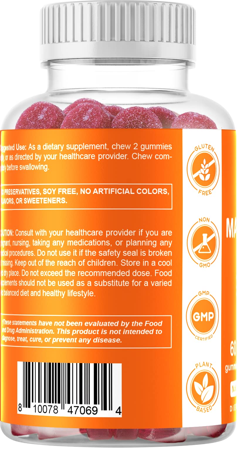 Vitamatic raspberry aroma visible on gummies.