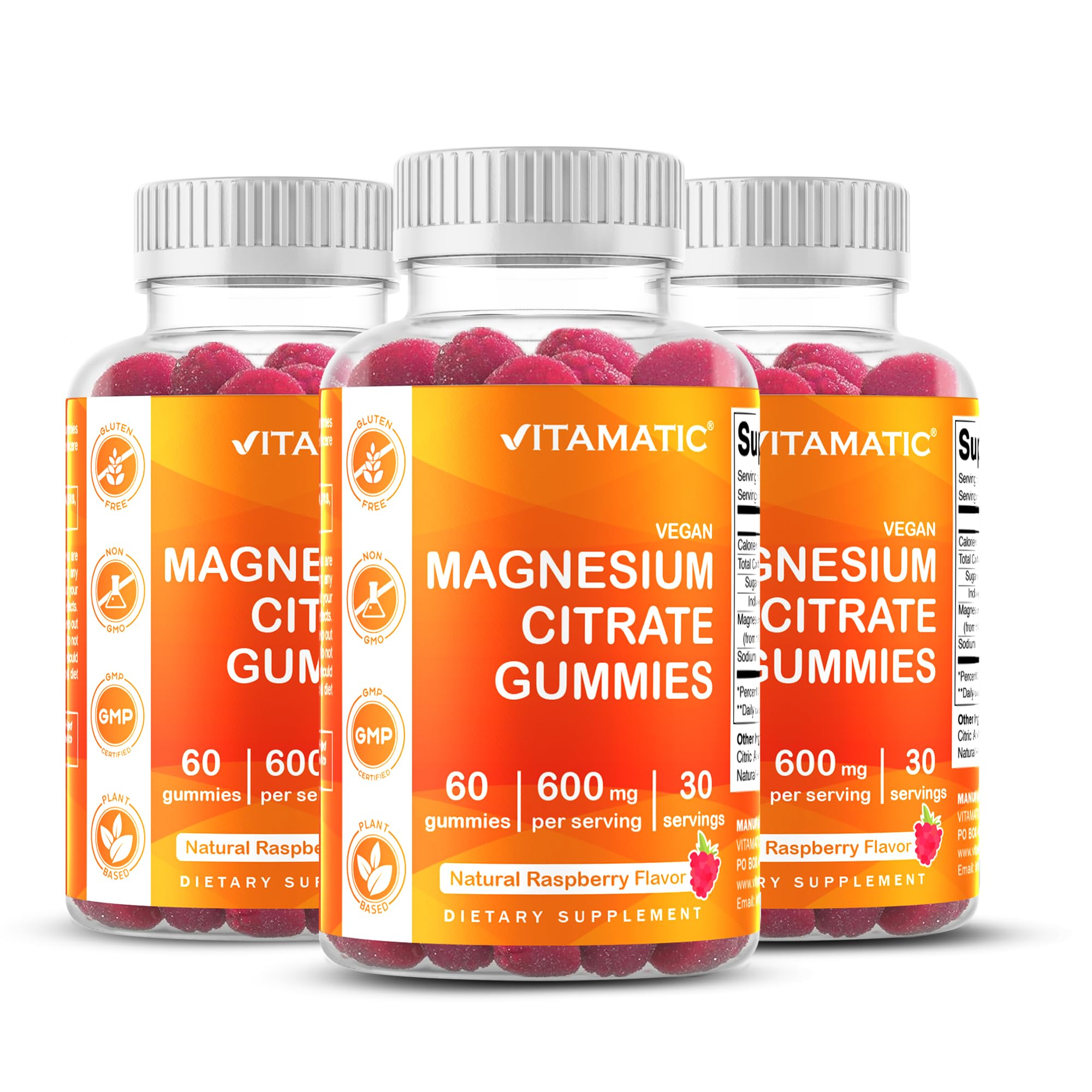 Vitamatic Magnesium Gummies raspberry flavor close-up for daily use.