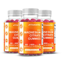 Vitamatic Magnesium Gummies raspberry flavor close-up for daily use.