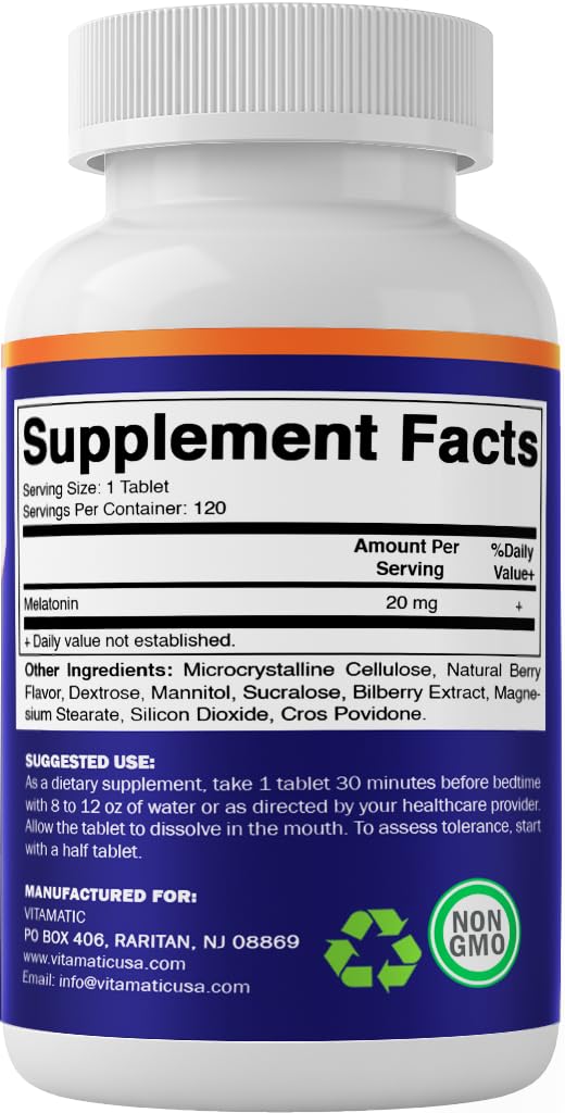 Vitamatic Melatonin bottle shown set up for nightly routine.