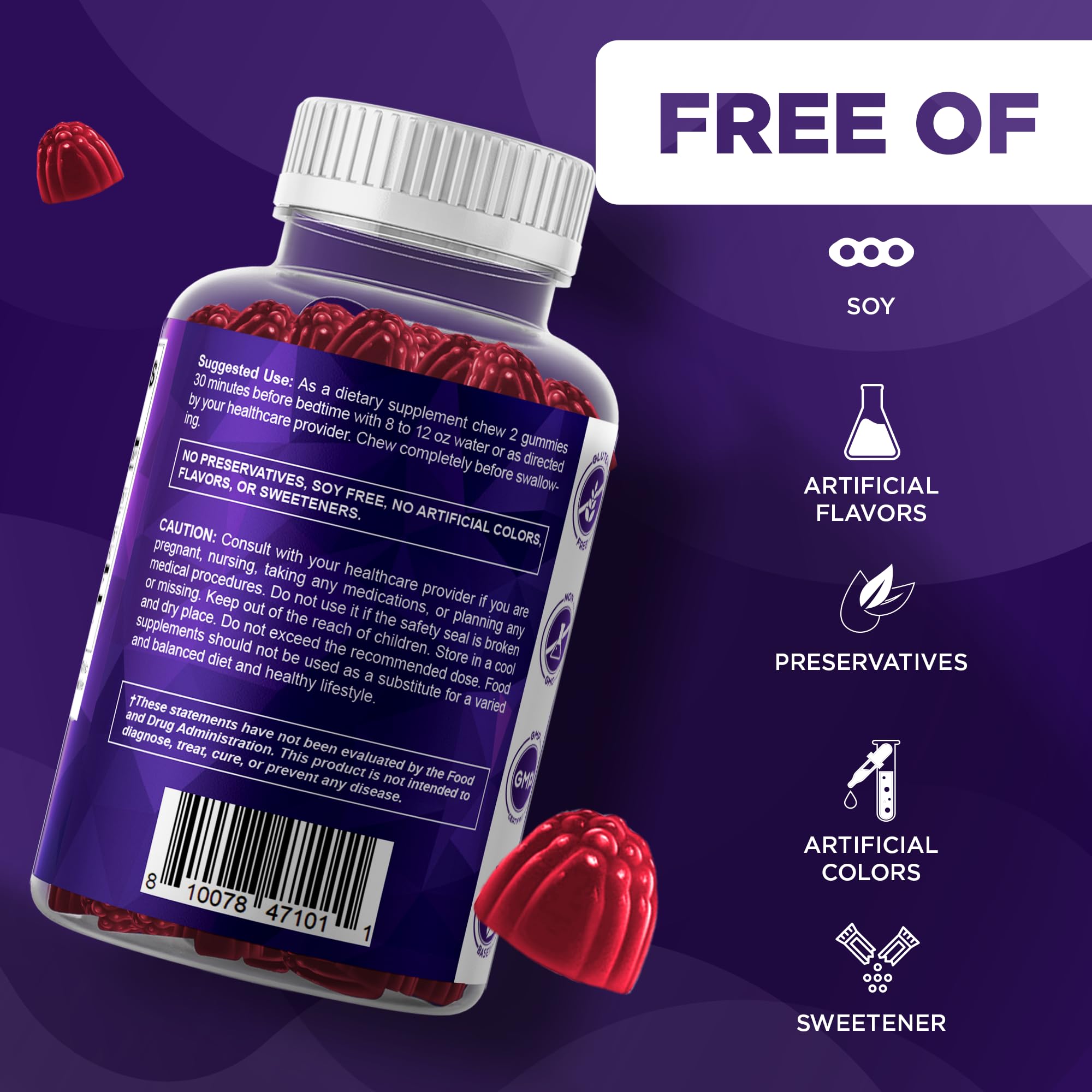Vitamatic Melatonin Gummies showing 20 mg per serving for nightly use