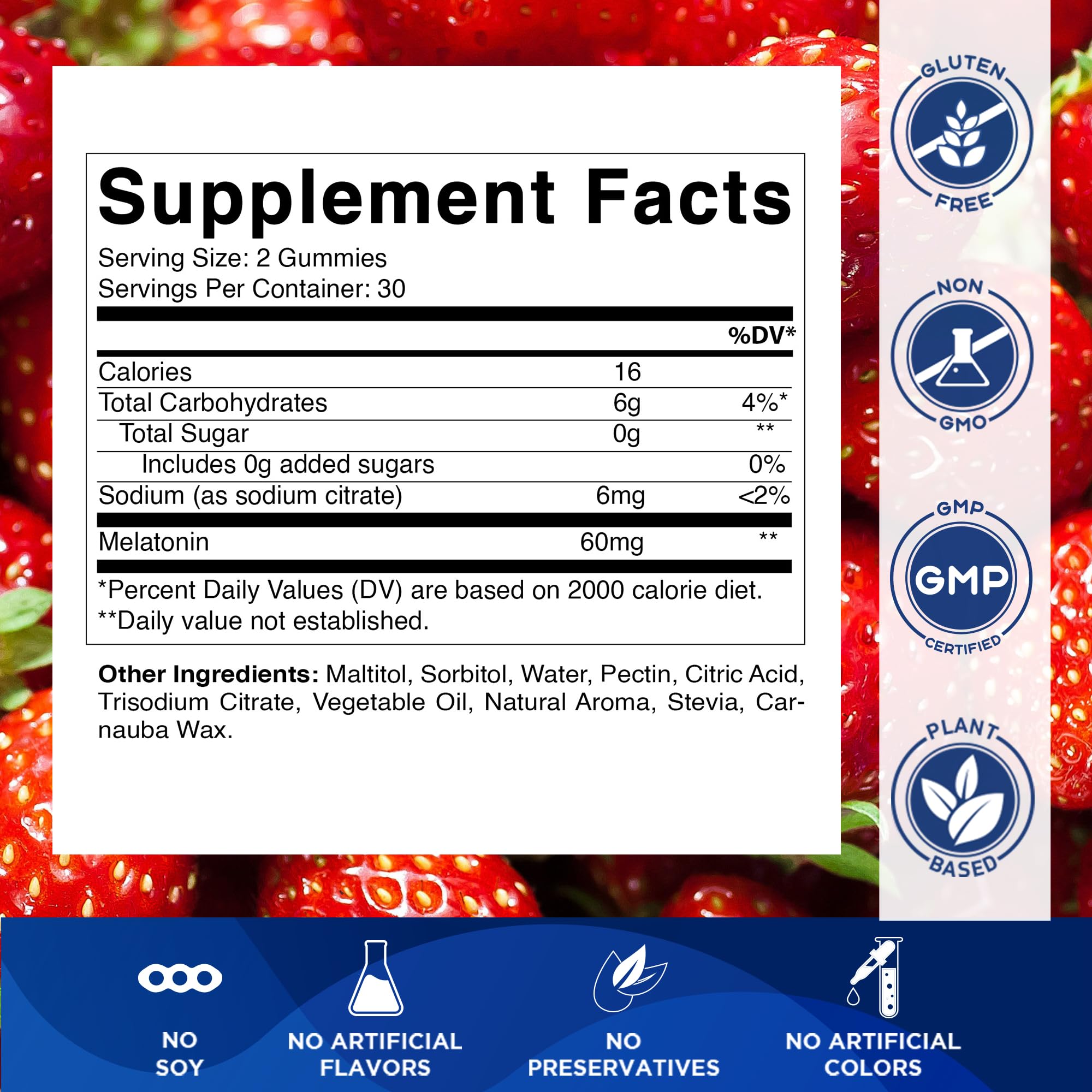 Vitamatic Melatonin Gummies 60 mg per serving highlights high potency in a chewy bite