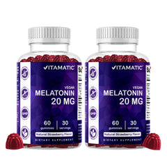 Vitamatic Melatonin Gummies bottle with blackberry flavor for a relaxing evening routine