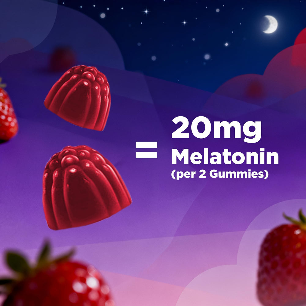 Two Vitamatic Melatonin Gummies laid out to show serving size.