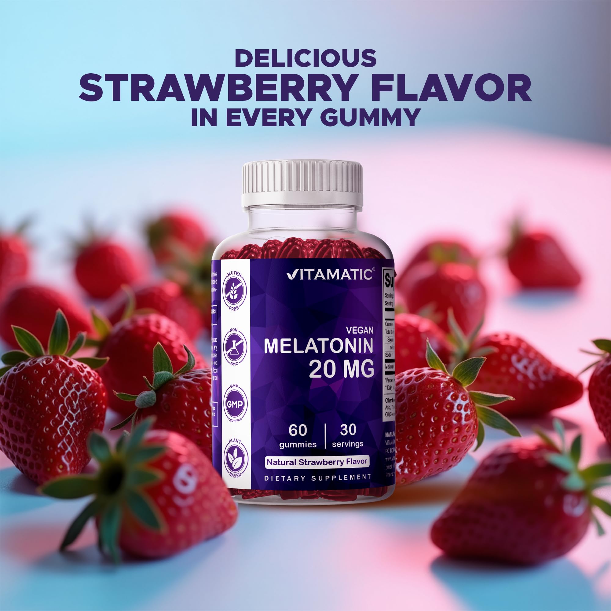 Vitamatic vegan, pectin-based gummies in an open package.