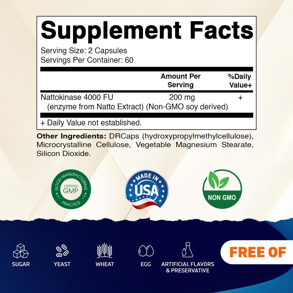 Vitamatic nattokinase bottle front highlighting non-GMO and gluten-free formula.
