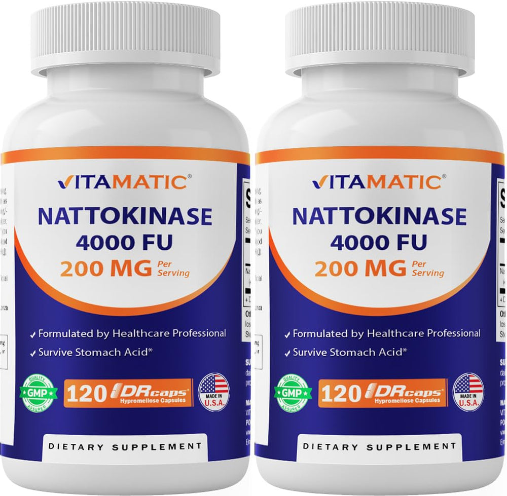 Vitamatic nattokinase two-pack box front for easy daily use.