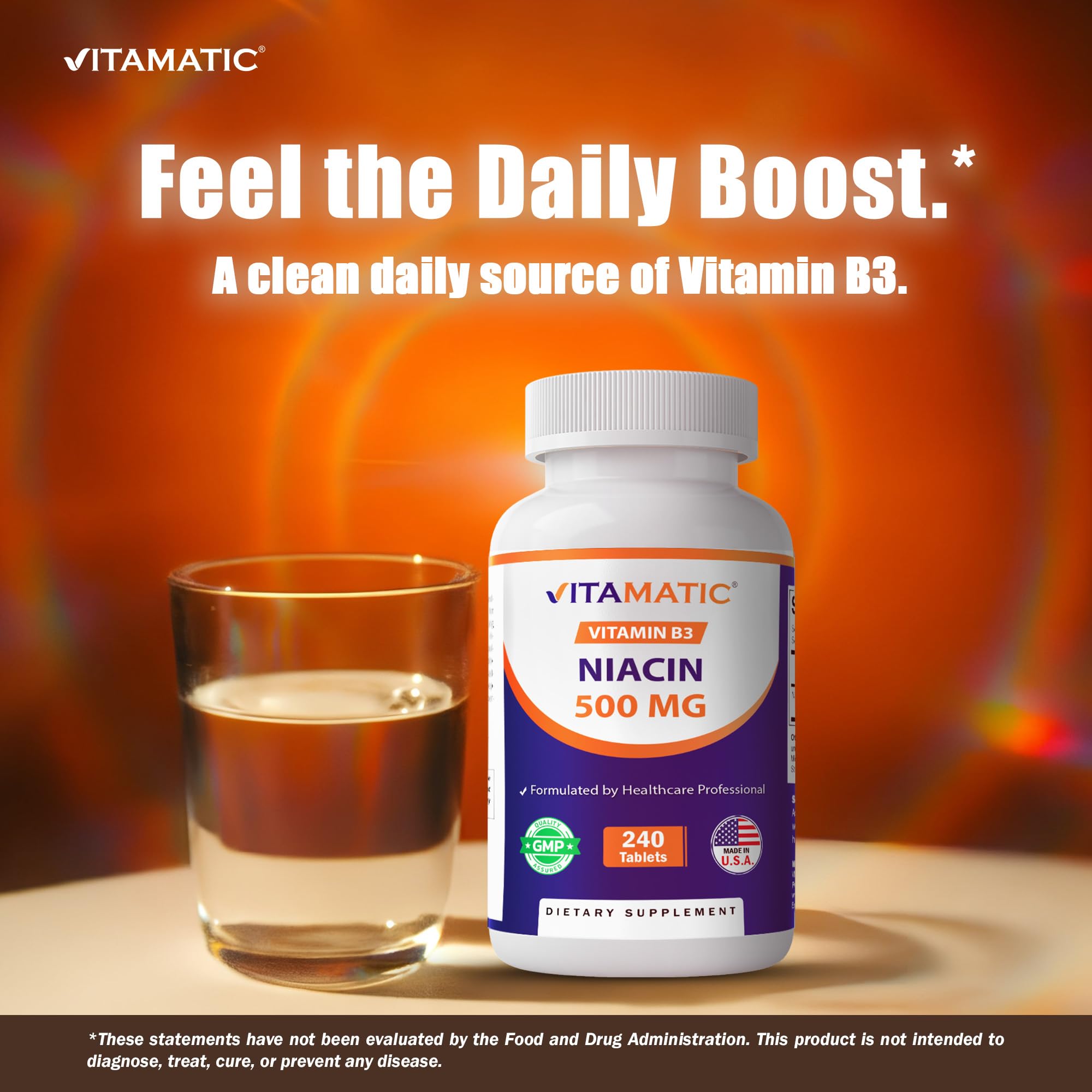 Vitamatic Niacin pour from bottle demonstrating convenient dosing.