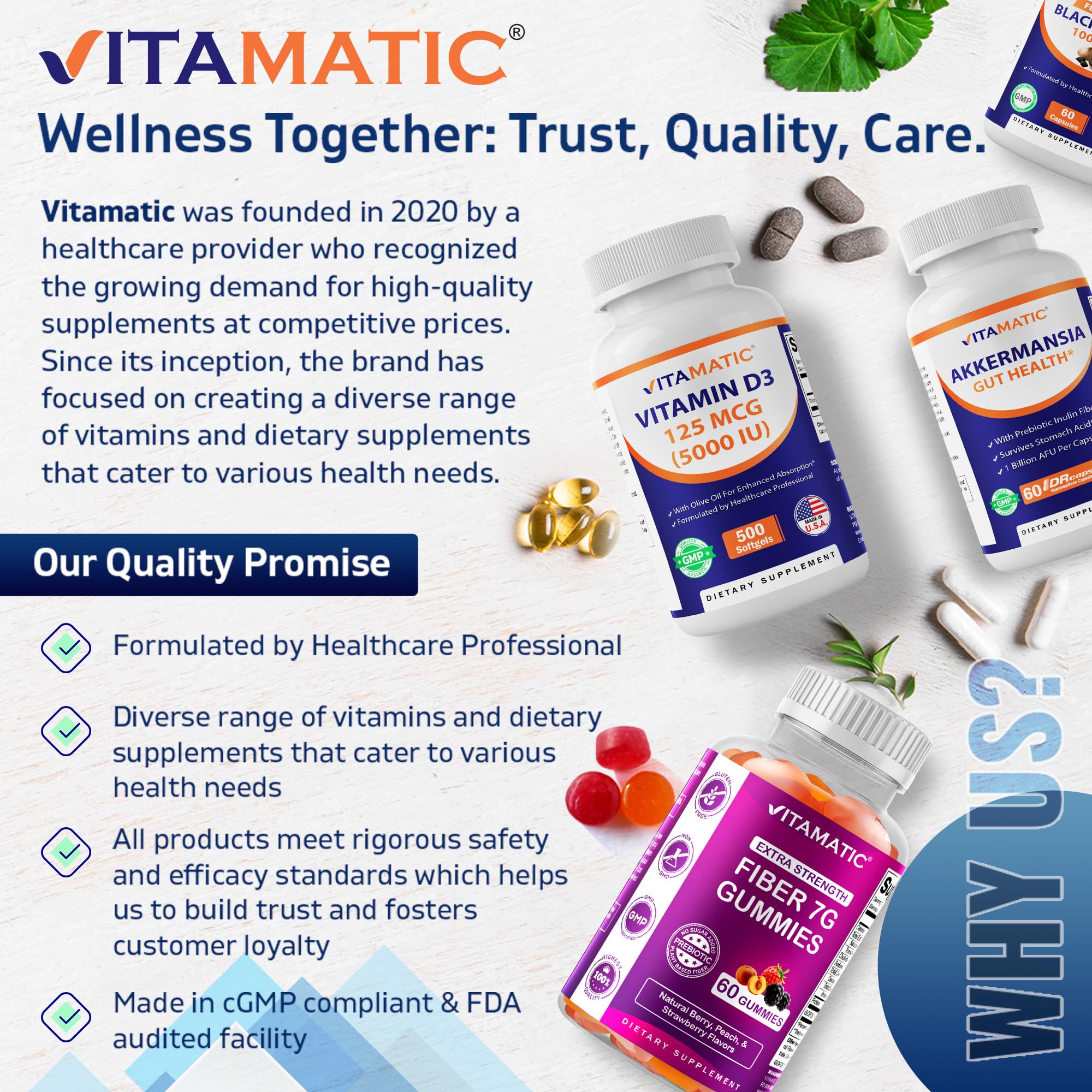 Vitamatic Niacin supplement facts panel displaying 500mg per tablet.