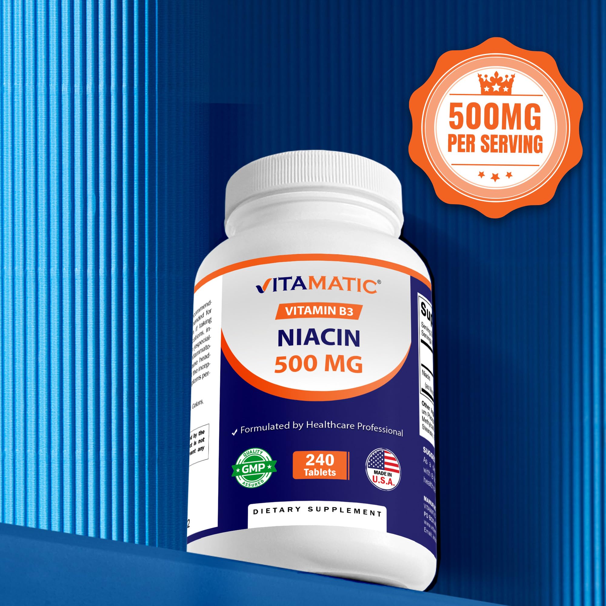 Vitamatic Niacin made in USA under GMP standards.