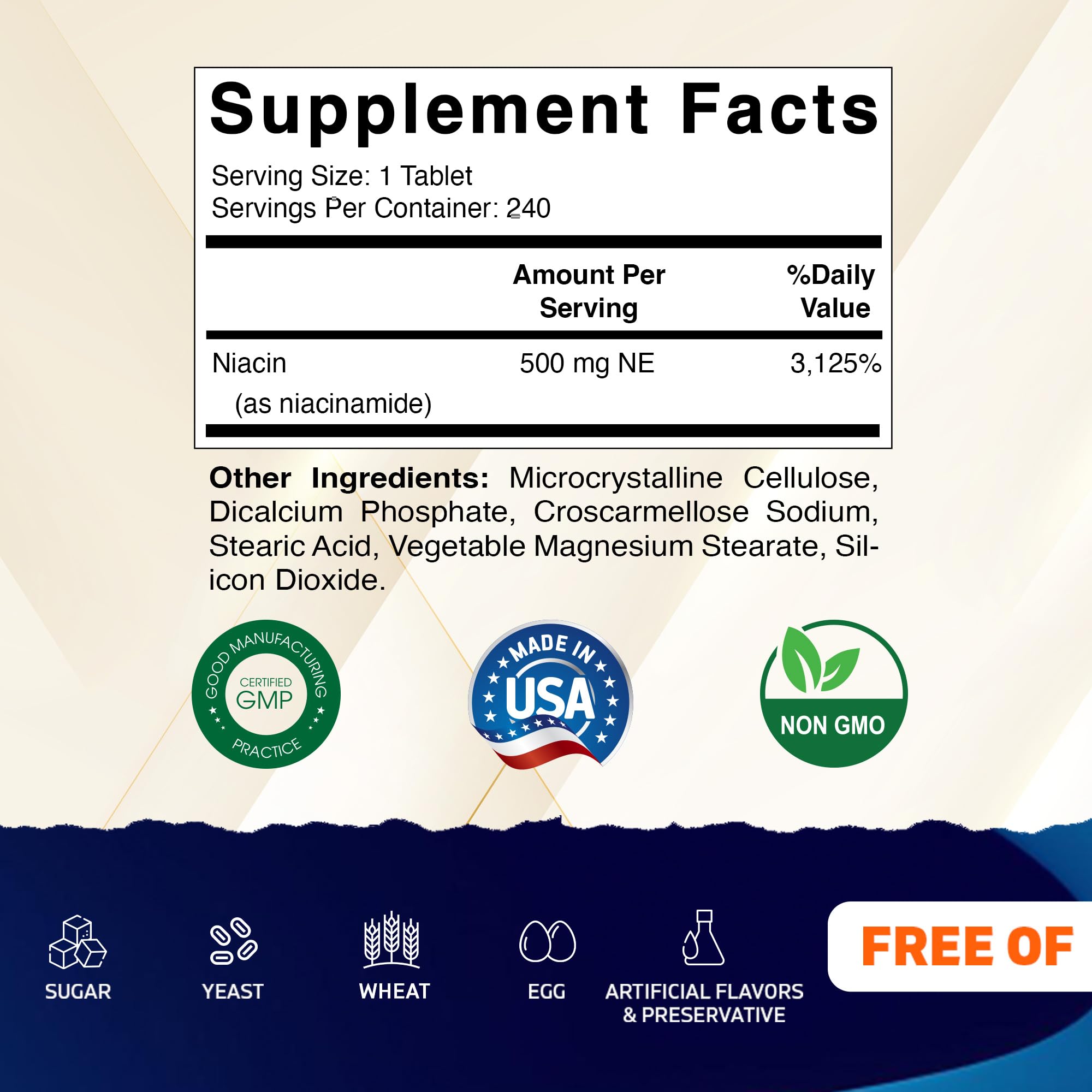 Vitamatic Niacinamide 500 mg capsules arranged for a non-flush energy routine