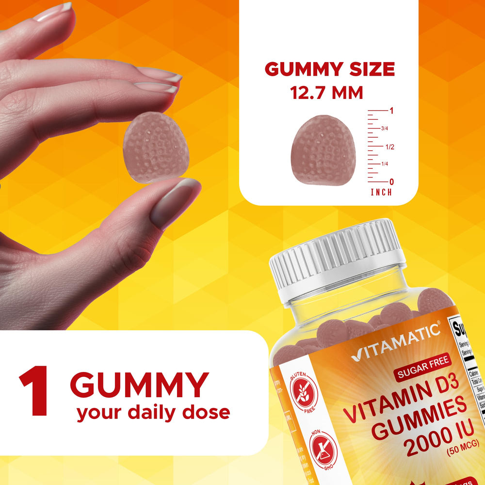 Vitamatic pectin based gummies close up showing chewy texture and peach taste