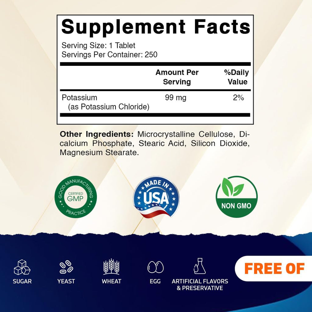 Vitamatic potassium 99mg tablet close-up shows convenient daily dosing