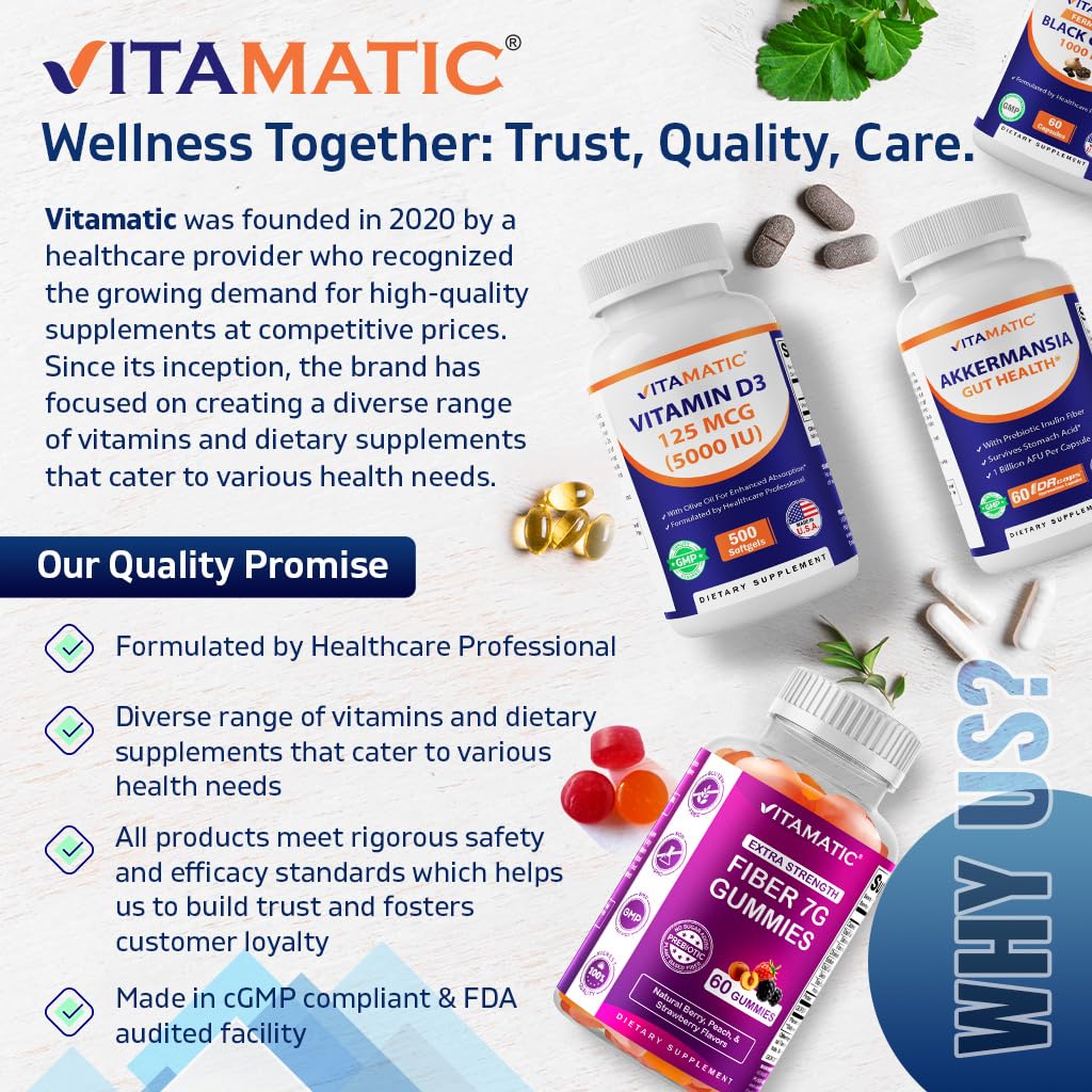 Vitamatic third-party testing seal confirms potency and purity