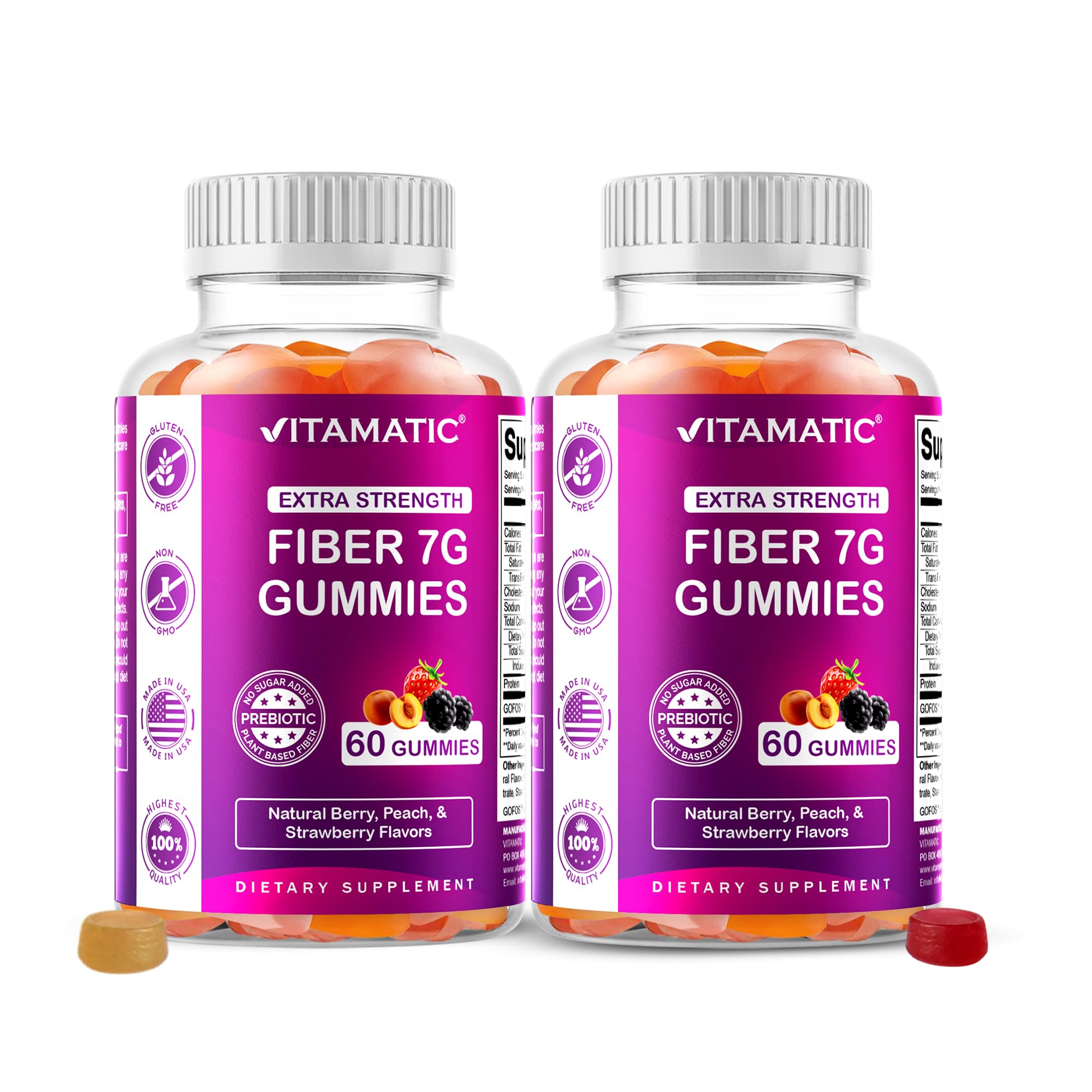 Vitamatic Prebiotic Fiber Gummies bottle—soft chewables for convenient daily fiber intake.