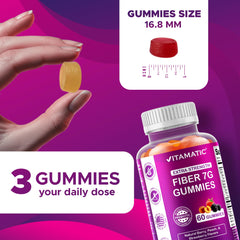 Vitamatic Prebiotic Fiber Gummies close-up texture reveals a chewy beet-derived fiber snack.