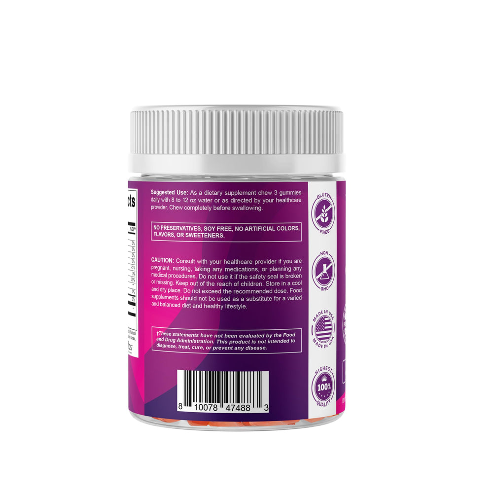 Vitamatic prebiotic fiber gummies shelf display in a kitchen or store