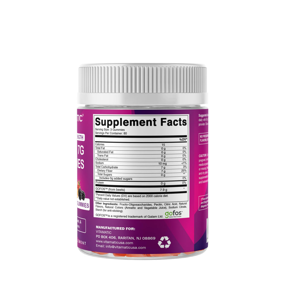 Vitamatic prebiotic fiber gummies travel-friendly bottle for on-the-go fiber