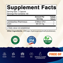 Vitamatic probiotic capsules close-up indicating 5B CFU per capsule for gut balance.
