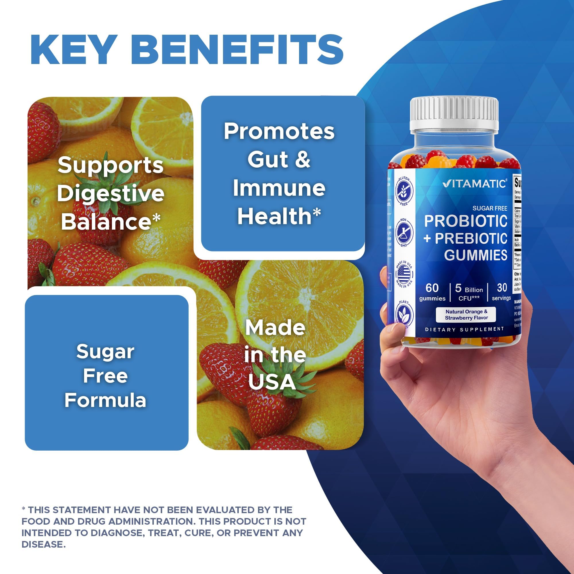 Vitamatic Probiotic Gummies sugar-free formula suitable for sugar-conscious routines.