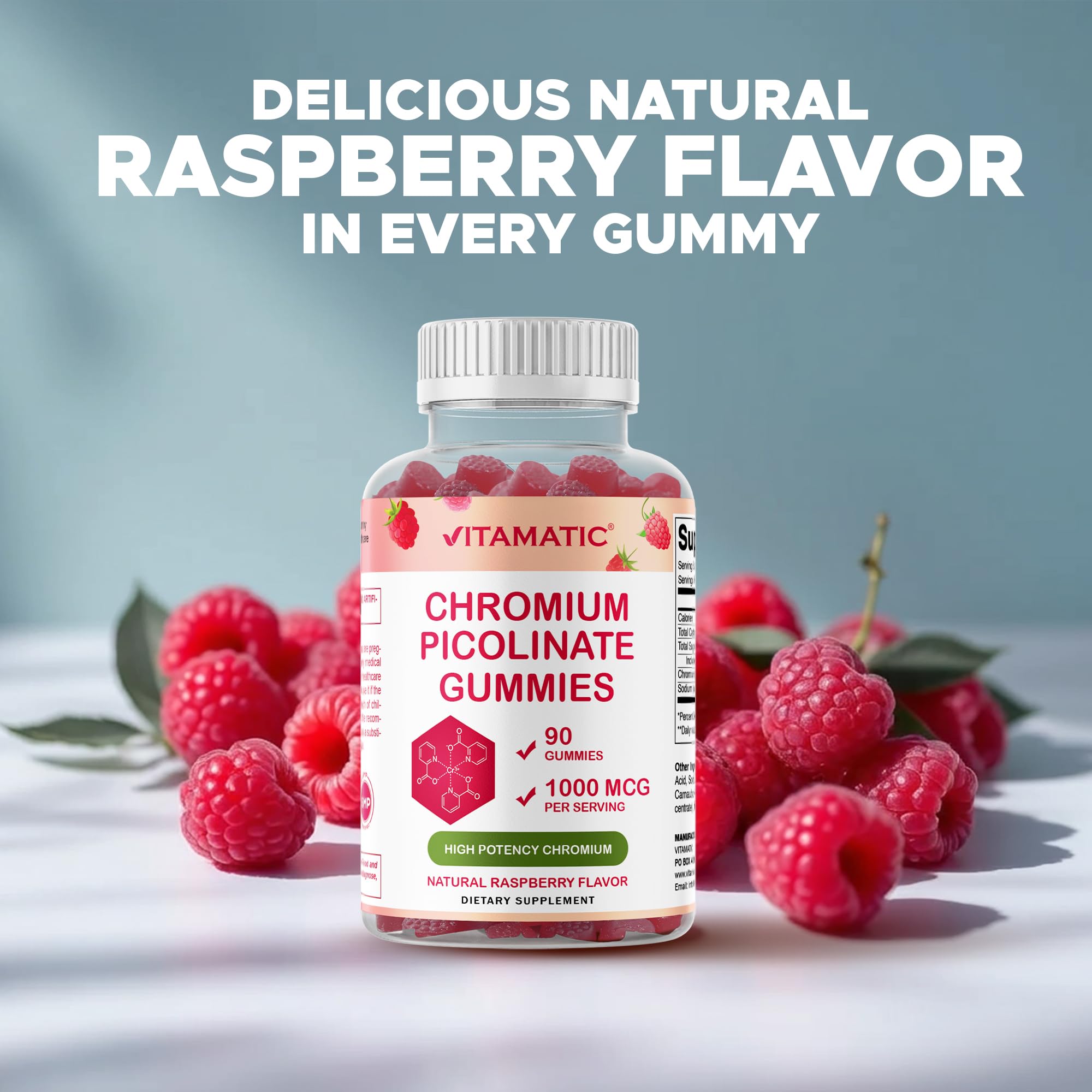 Vitamatic raspberry gummies ready for daily use in routine