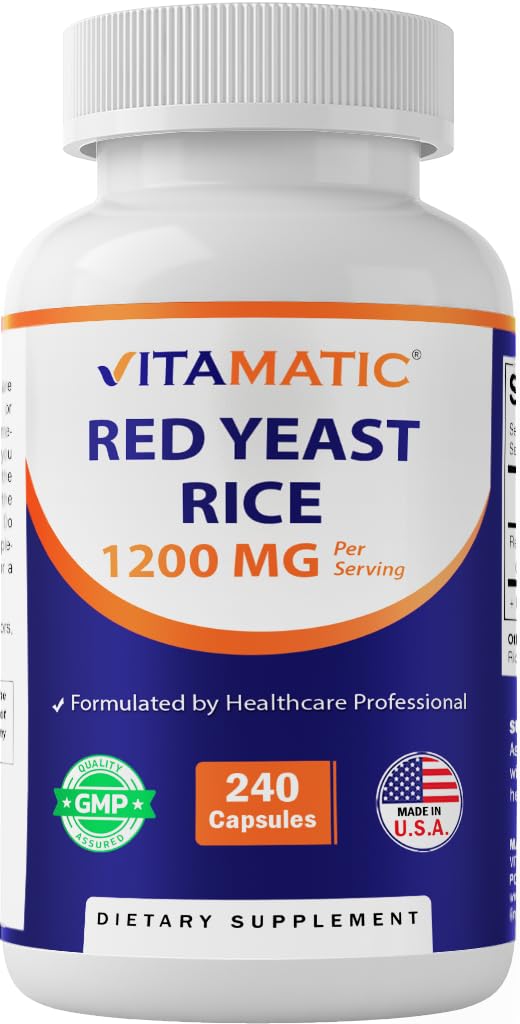 Vitamatic Red Yeast Rice 1200mg bottle ready for daily use.
