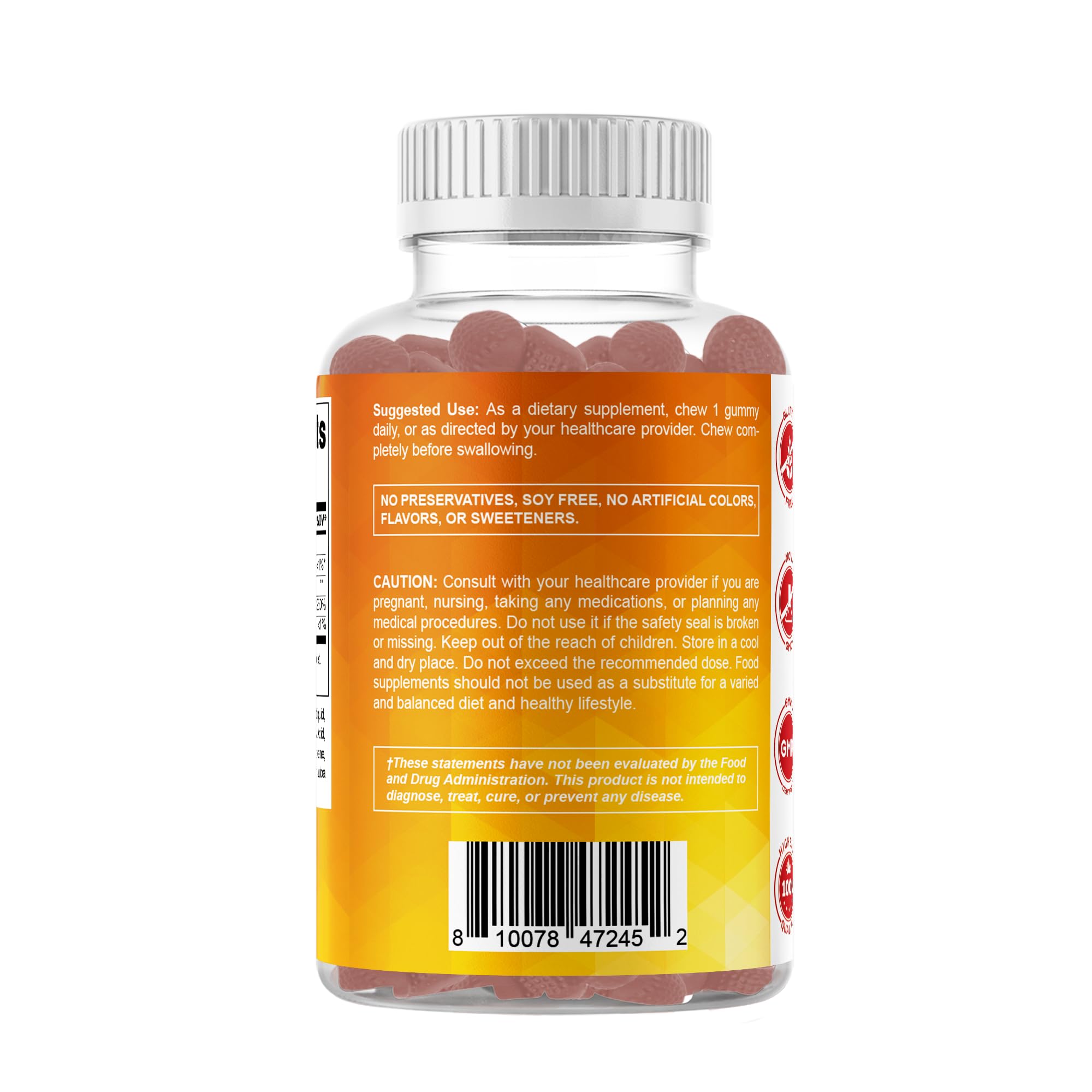 Vitamatic serving size panel shows 120 gummies for daily use