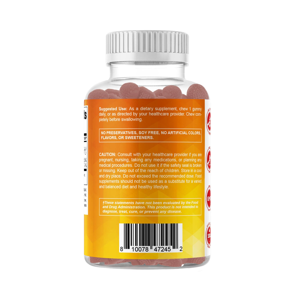 Vitamatic serving size panel shows 120 gummies for daily use