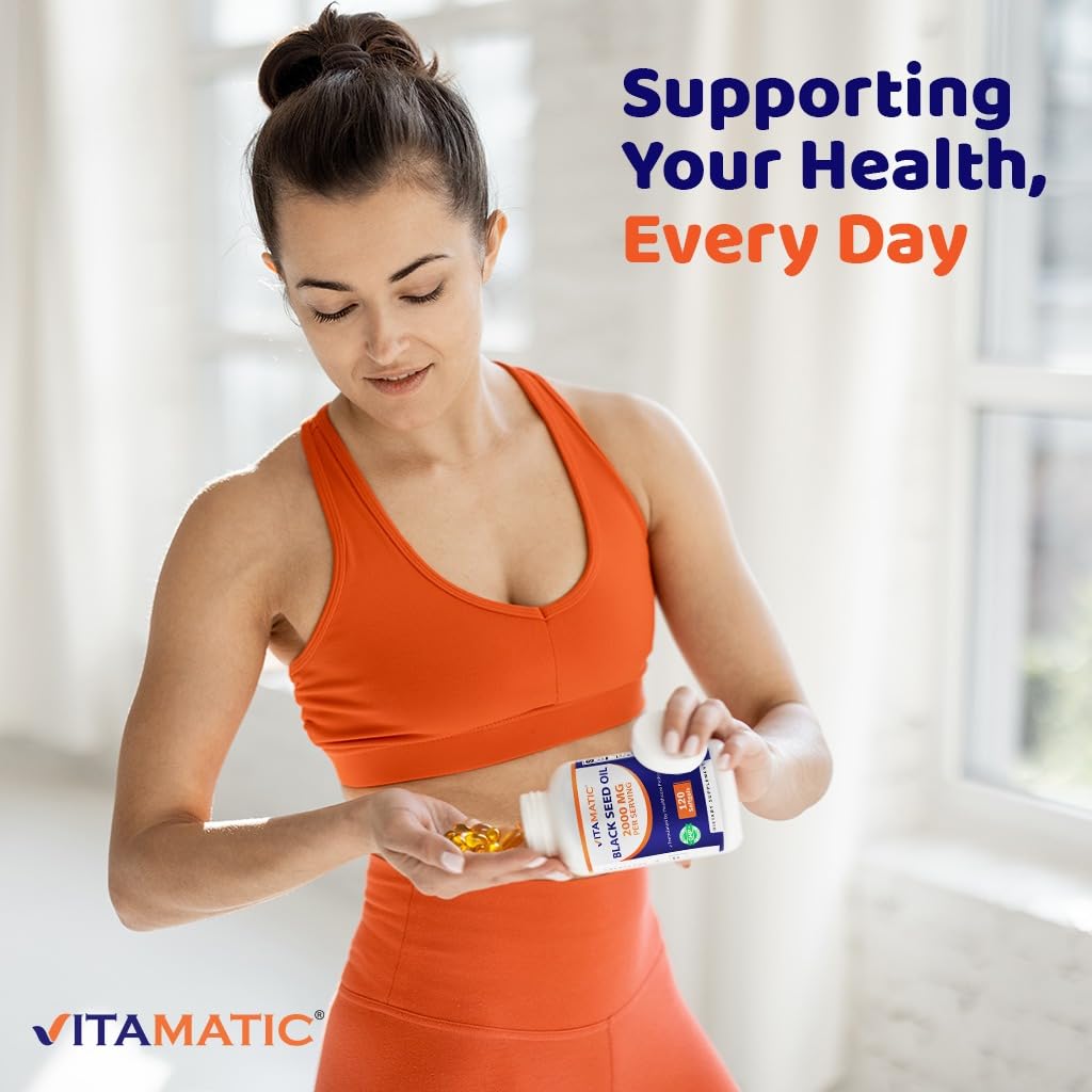 Vitamatic softgel capsules arranged for easy swallowing.