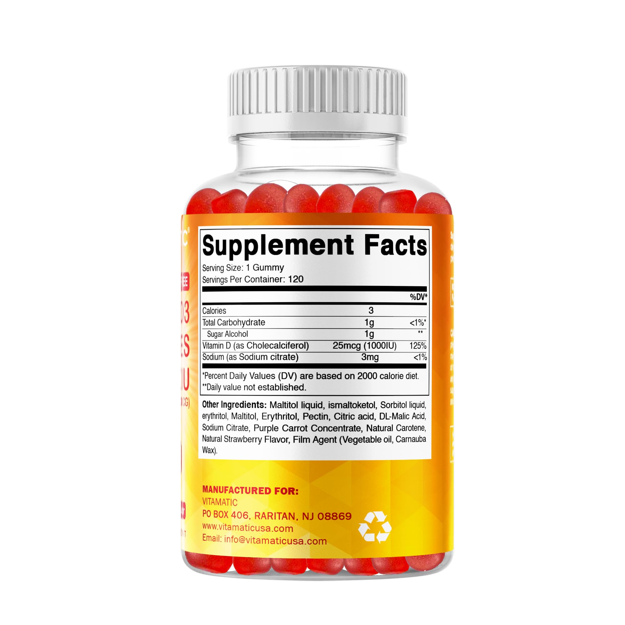 Vitamatic shelf box on display communicates 120 servings value.