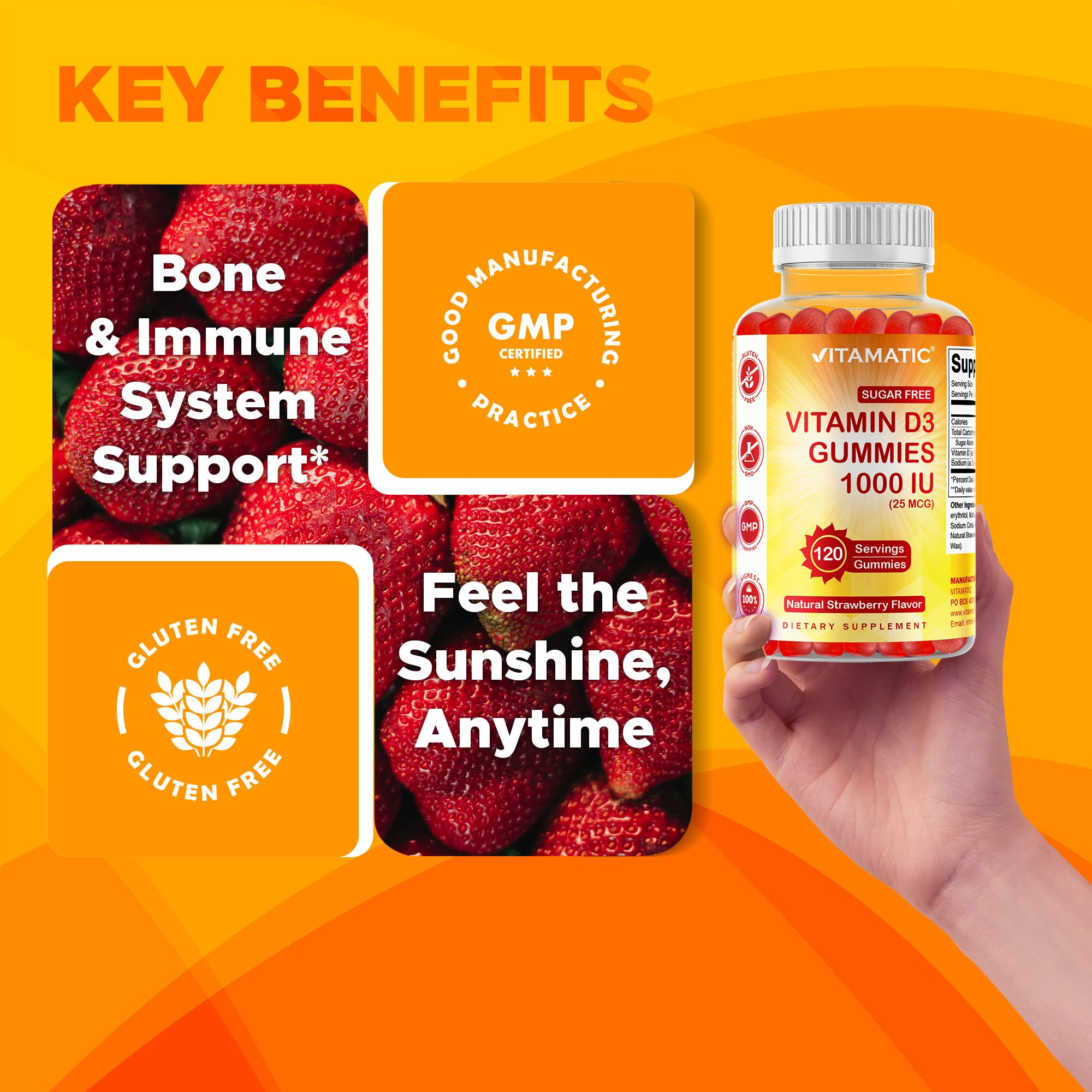 Vitamatic front-package conveys gluten-free and non-GMO credentials.