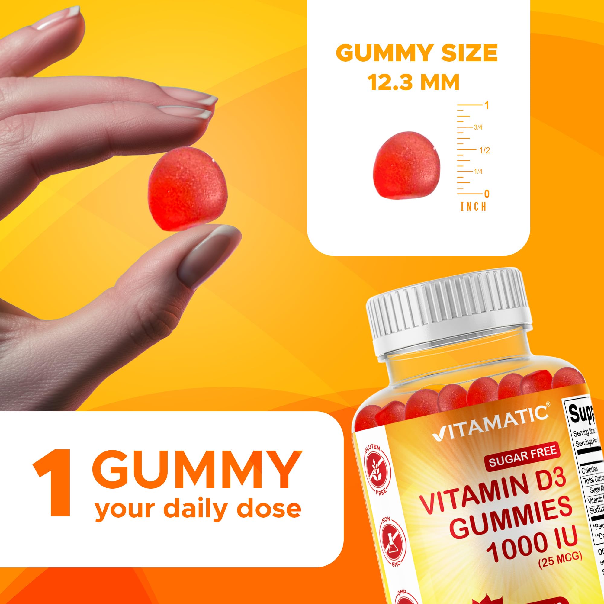 Vitamatic Sugar Free D3 Gummies spoon-serve shows convenient daily intake.