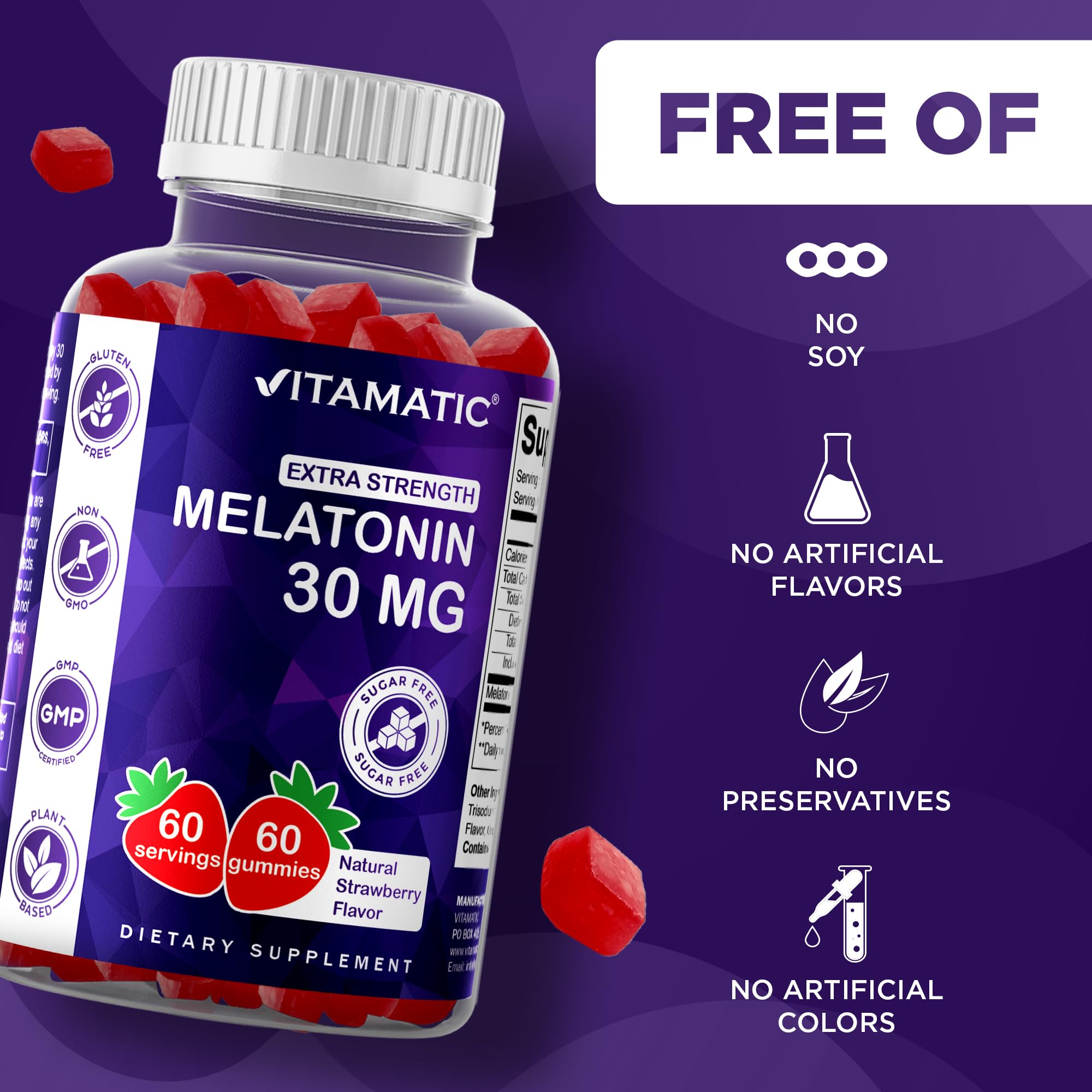 Vitamatic sugar free melatonin gummies closeup shows gummy texture