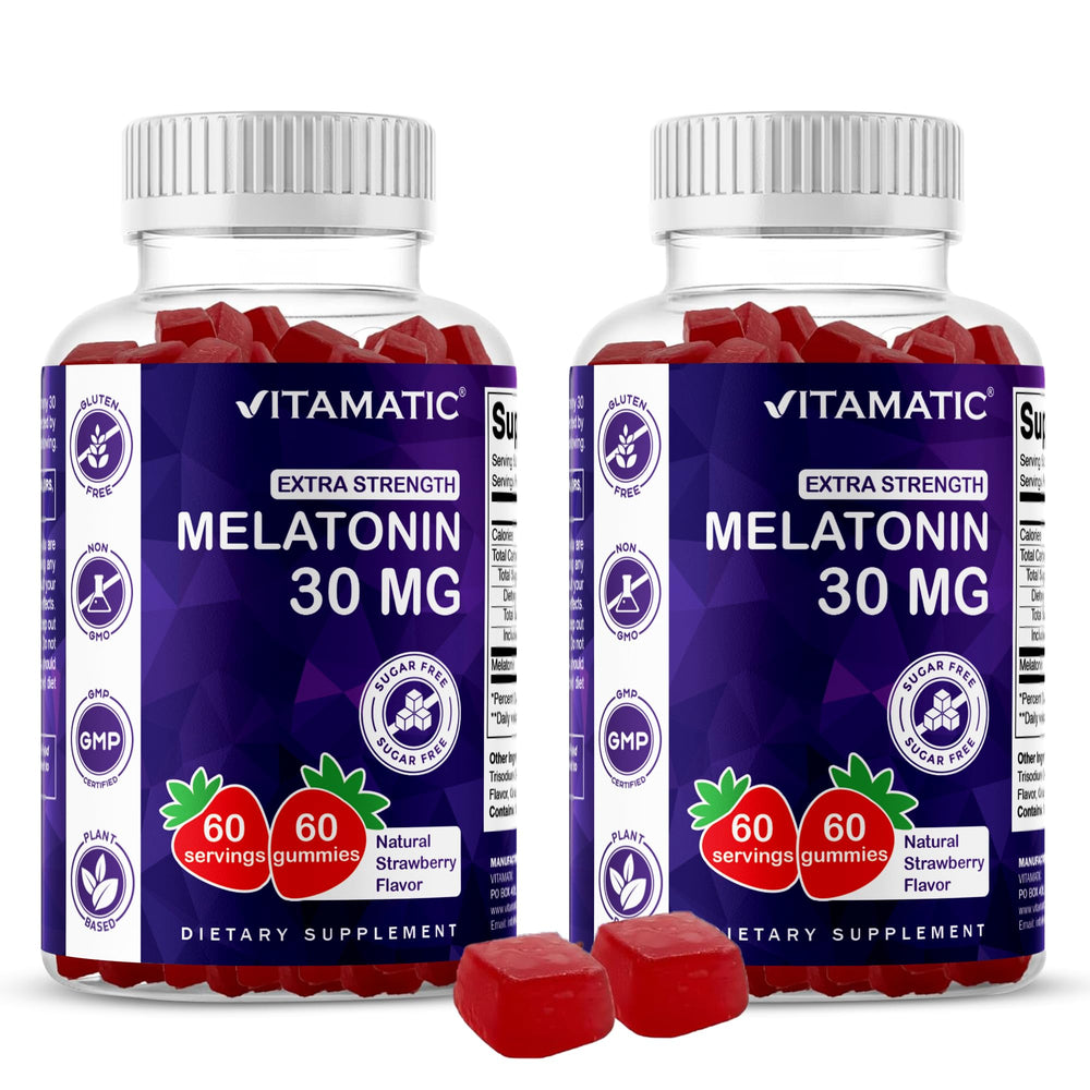 Vitamatic sugar free melatonin gummies pack of 2 bottles for easy nightly use