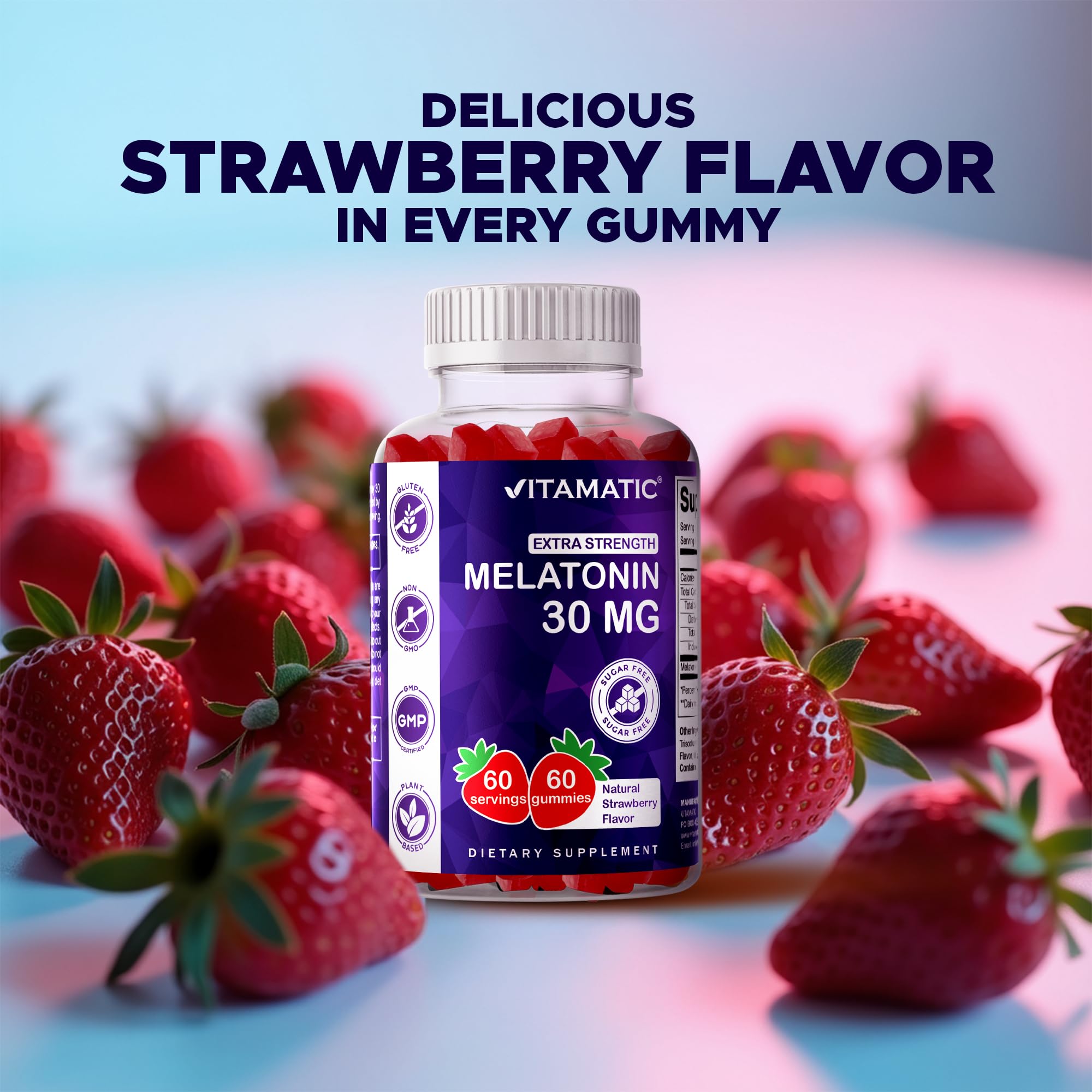 Vitamatic sugar free melatonin gummies sugar-free label communicates clear benefits
