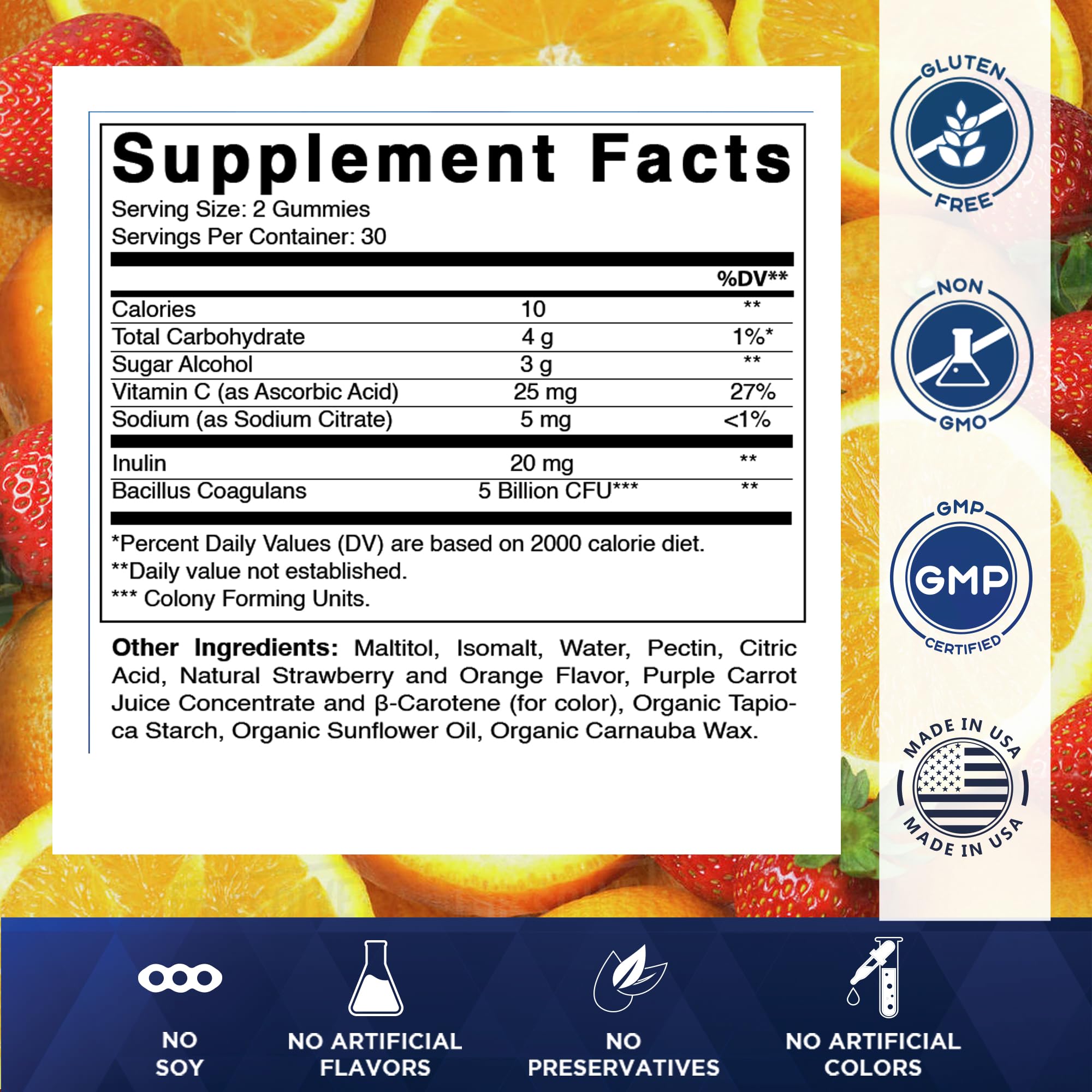 Vitamatic gummies close-up showing strawberry orange flavor for easy daily intake