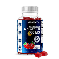 Vitamatic SugarFree Melatonin Gummies bottle featuring strawberry flavor for a nightly routine