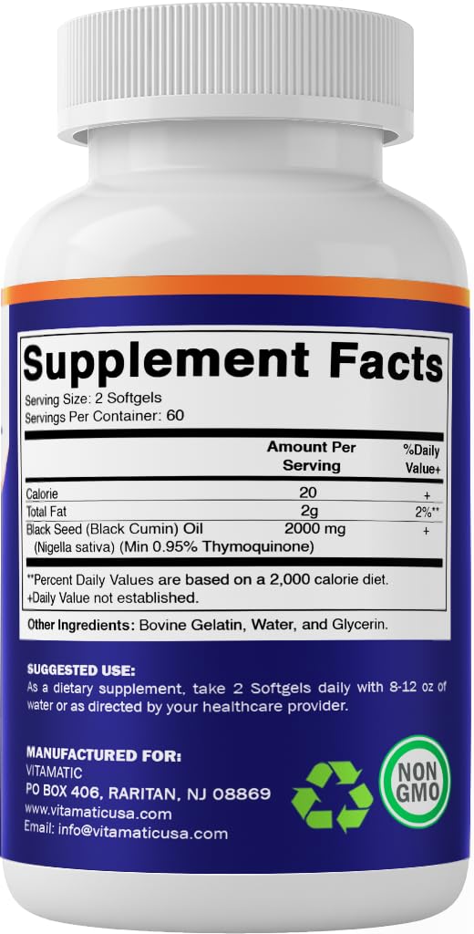 Vitamatic thymoquinone content label indicates standardized quality.