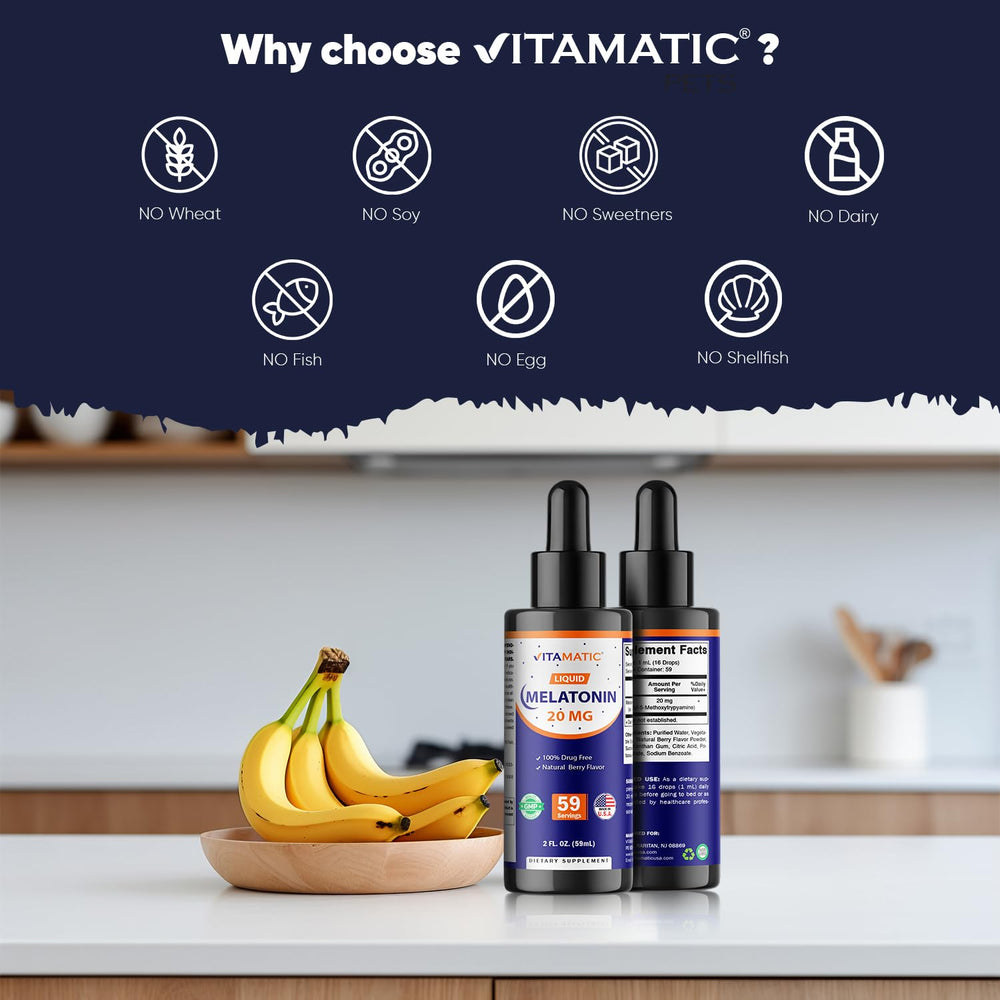 Vitamatic two-pack melatonin drops displayed together on a surface