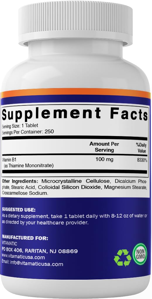 Vitamatic Vitamin B1 daily-use routine with vegetarian tablets.