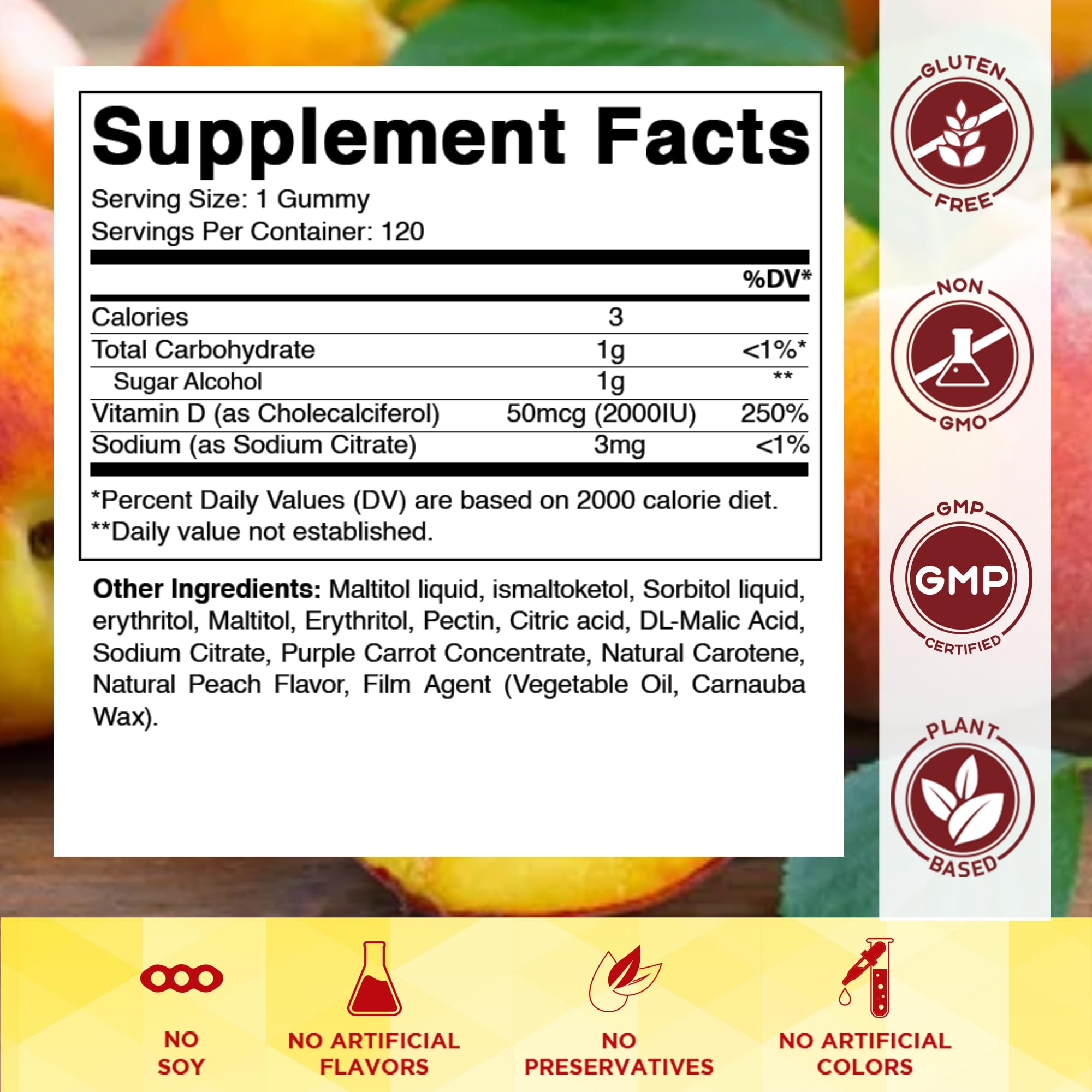 Vitamatic Vitamin D3 gummies in peach flavor ready for daily routine