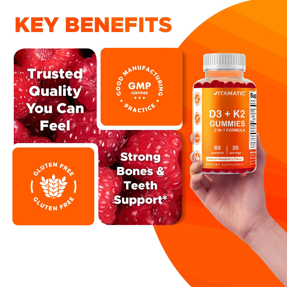 Vitamatic gummies emphasize gluten-free formulation.