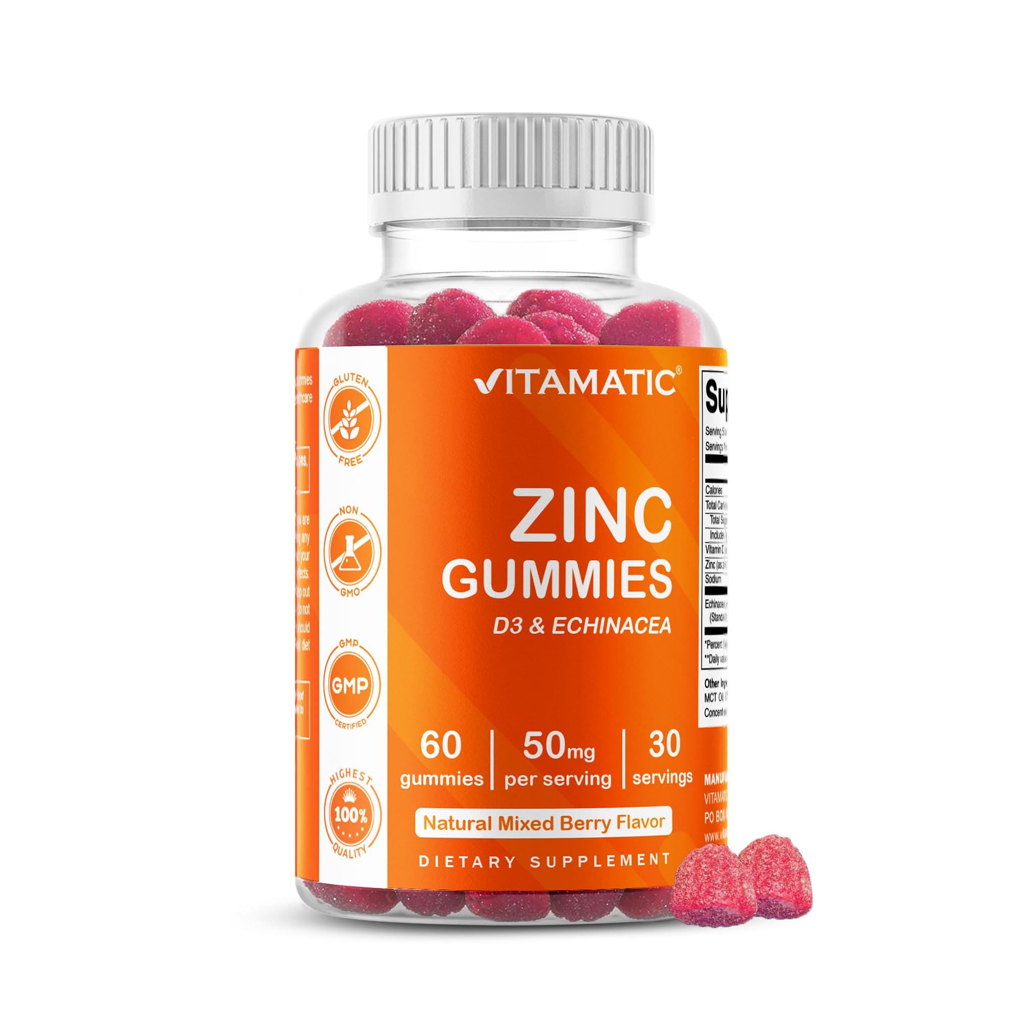 Vitamatic Zinc Gummies bottle with berry flavor for daily use.