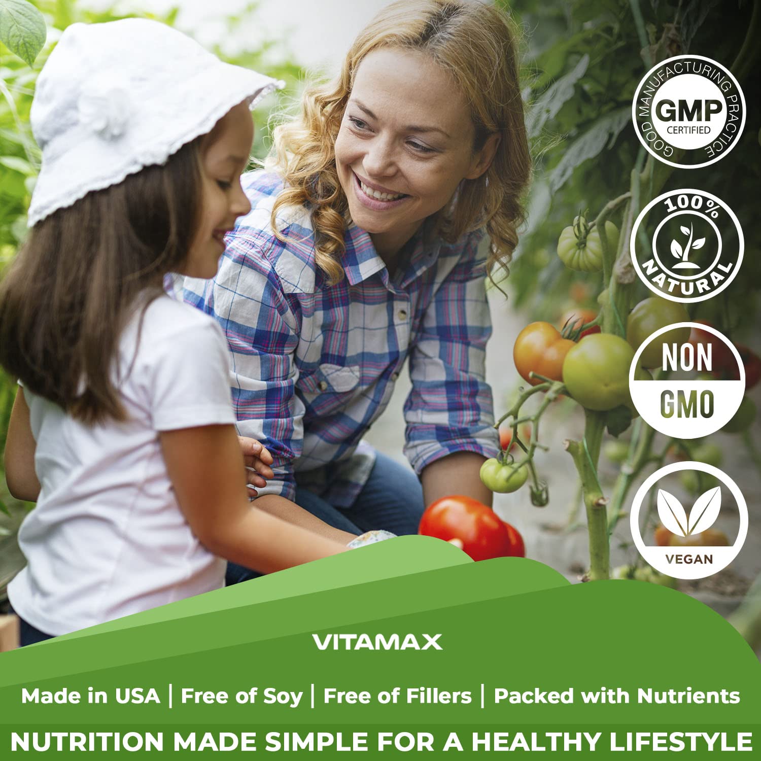 Two Vitamax capsules per serving support daily plant-based nutrition.